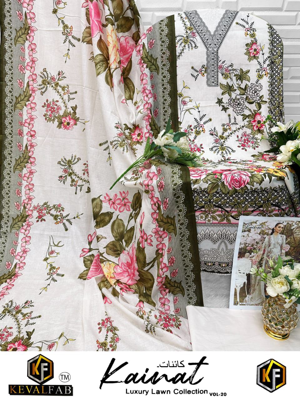 Kainat Vol 20 Heavy Luxury Lawn Collection Keval Fab Cotton Karachi Salwar Suits Manufacturer