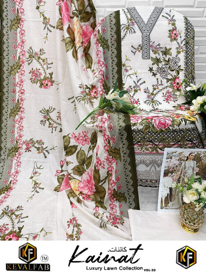 Kainat Vol 20 Heavy Luxury Lawn Collection Keval Fab Cotton Karachi Salwar Suits Manufacturer