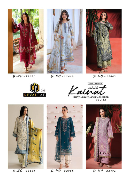 Kainat Vol 22 Heavy Luxury Lawn Collection Keval Fab Heavy Cotton Karachi Salwar Suits Exporter Gujarat