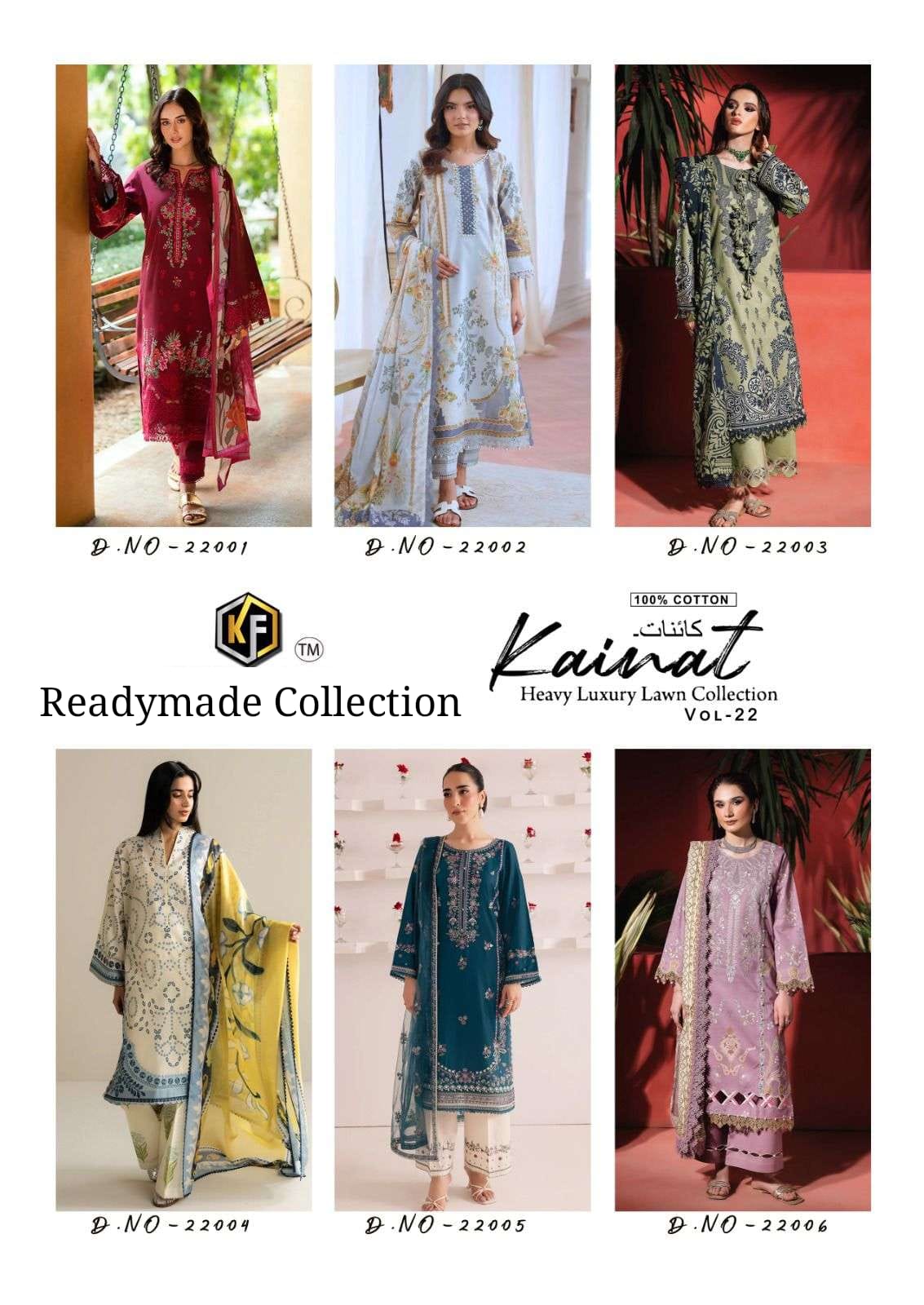 Kainat Vol 22 Luxury Lawn Collection Keval Fab Cotton Karachi Readymade Suits Supplier