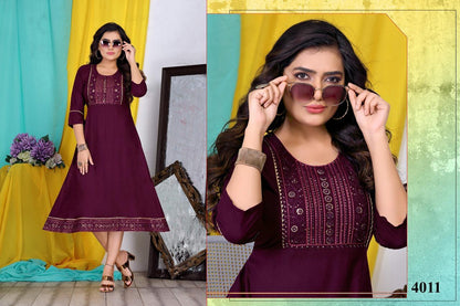 Kainnat Ramdev Creation Rayon 14Kg Anarkali Kurtis Wholesaler Ahmedabad