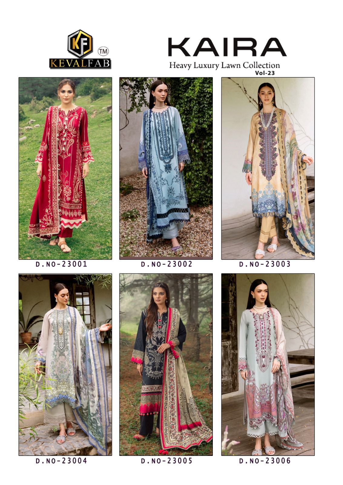 Kaira Vol 23 Heavy Luxury Lawn Collection Keval Fab Cotton Karachi Salwar Suits Supplier India