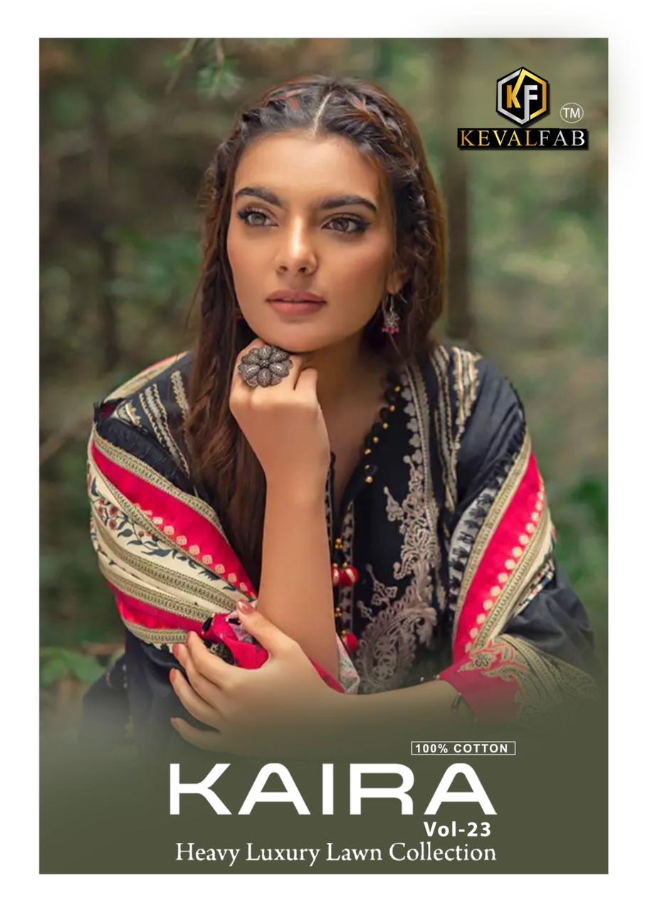 Kaira Vol 23 Heavy Luxury Lawn Collection Keval Fab Cotton Karachi Salwar Suits Supplier India
