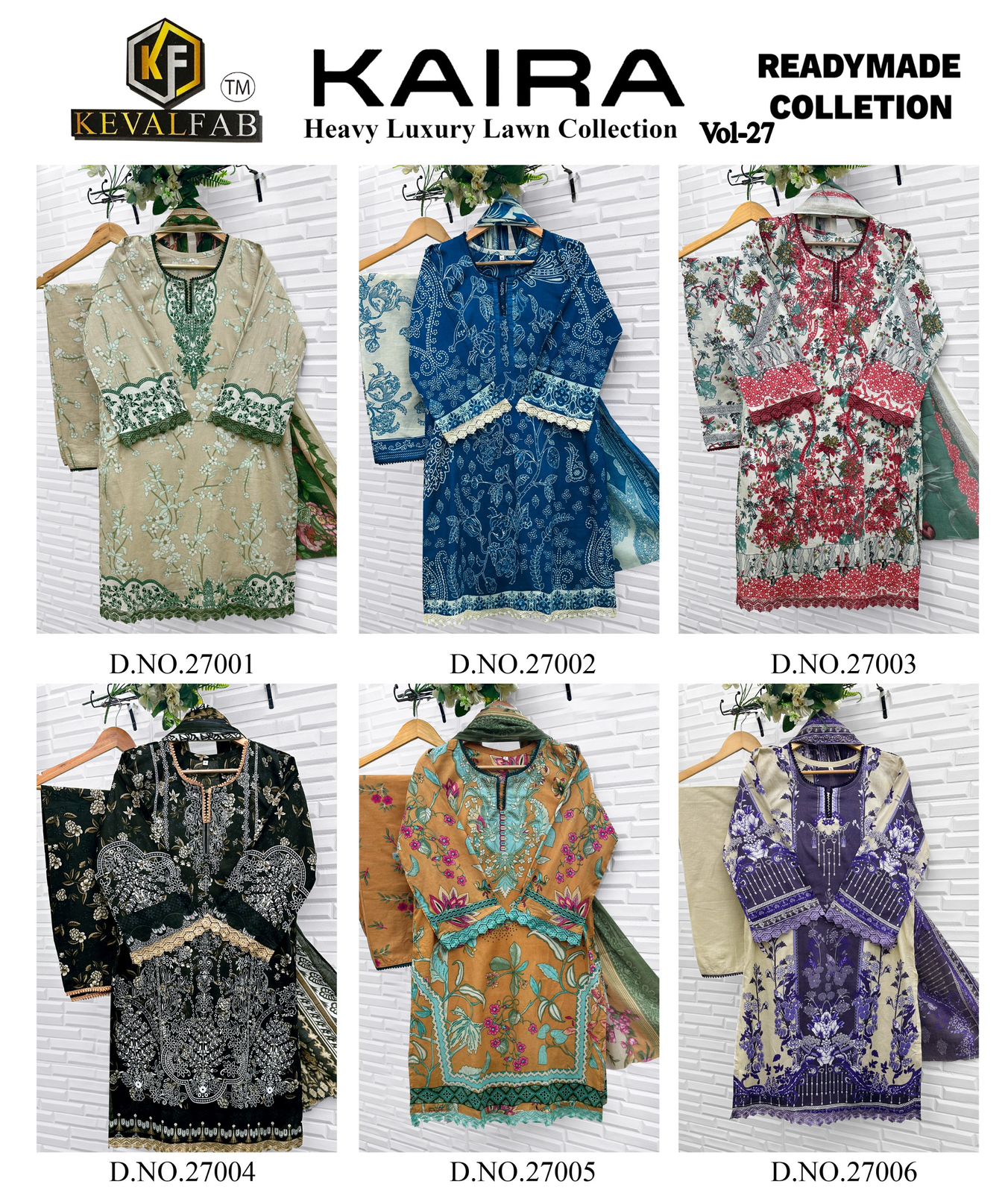 Kaira Vol 27 Keval Fab Lawn Cotton Karachi Readymade Suits Wholesale