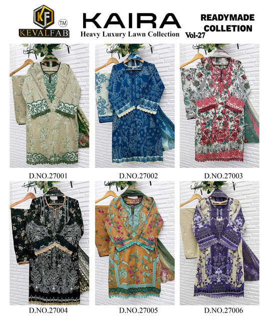 Kaira Vol 27 Keval Fab Lawn Cotton Karachi Readymade Suits Wholesale