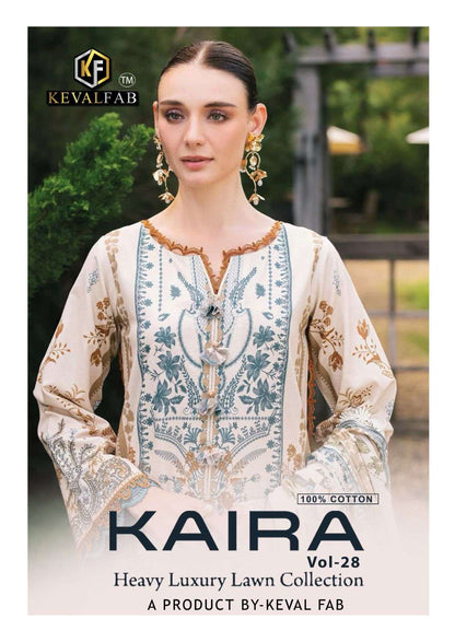 Kaira Vol 28 Heavy Luxury Lawn Collection Keval Fab Cotton Karachi Readymade Suits Wholesale Rate