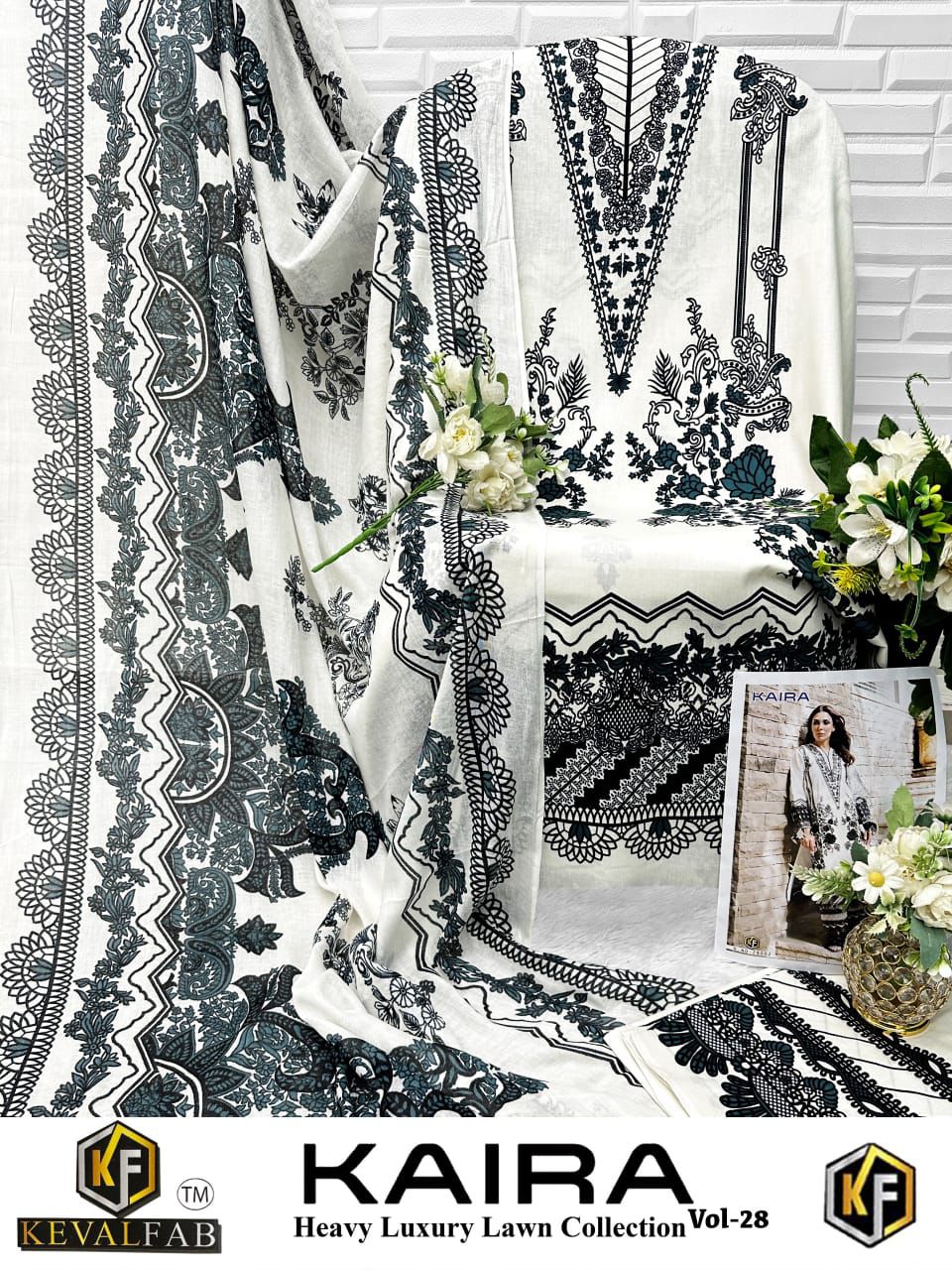 Kaira Vol 28 Heavy Luxury Lawn Collection Keval Fab Cotton Karachi Salwar Suits Exporter