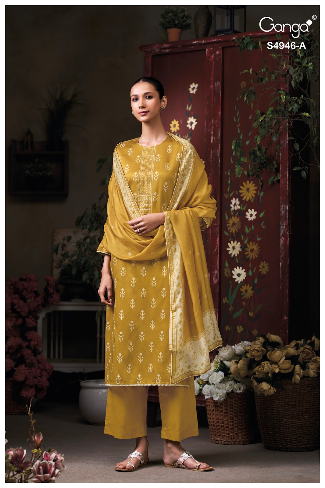 Kairisha S4946 Ganga Cotton Satin Pant Style Suits Supplier India