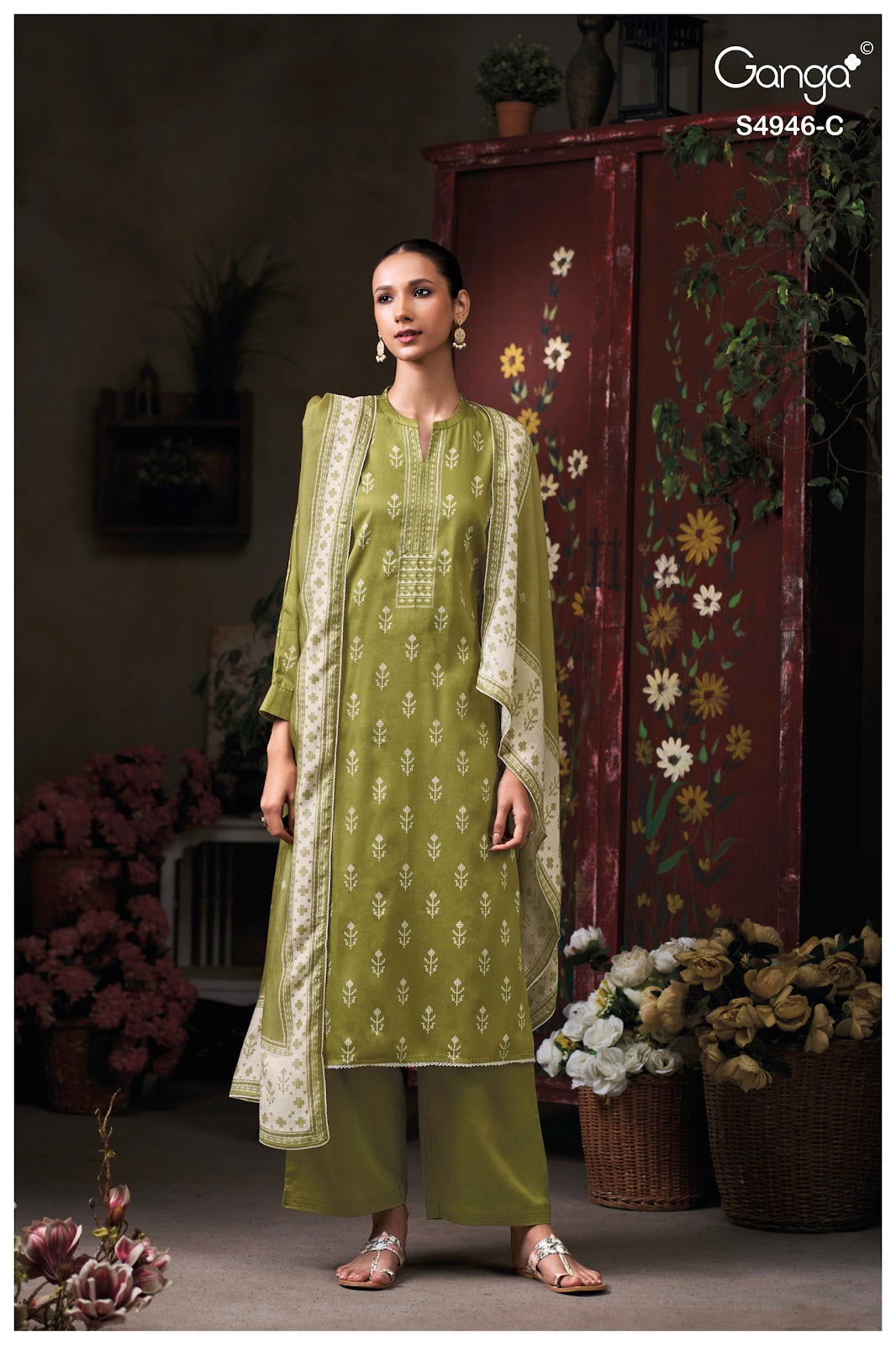 Kairisha S4946 Ganga Cotton Satin Pant Style Suits Supplier India