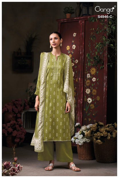 Kairisha S4946 Ganga Cotton Satin Pant Style Suits Supplier India