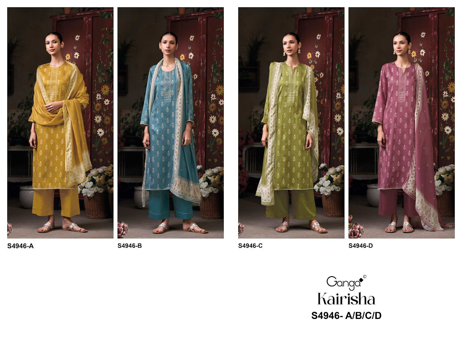 Kairisha S4946 Ganga Cotton Satin Pant Style Suits Supplier India