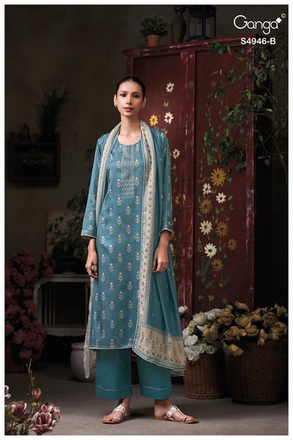 Kairisha S4946 Ganga Cotton Satin Pant Style Suits Supplier India