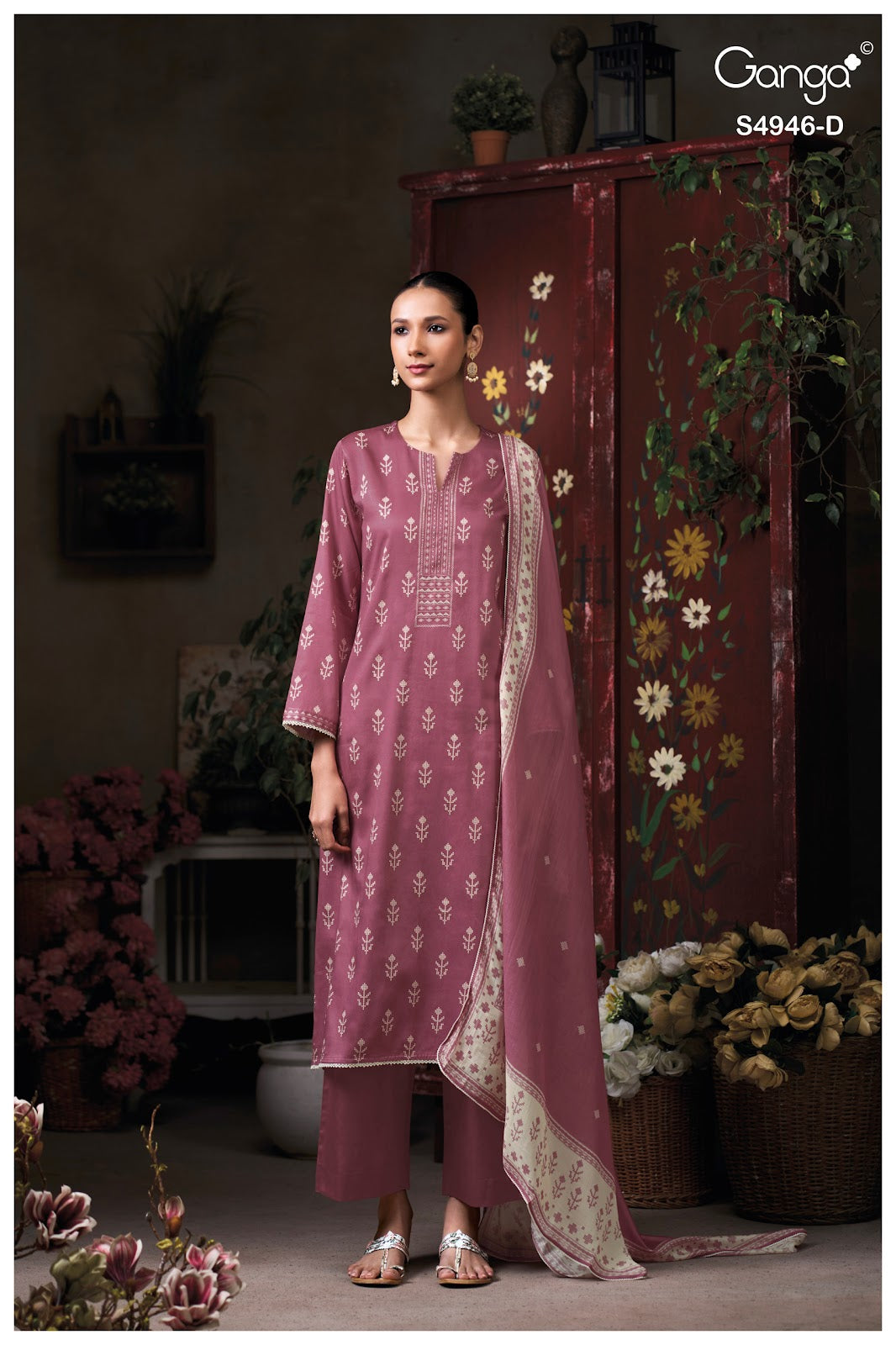 Kairisha S4946 Ganga Cotton Satin Pant Style Suits Supplier India