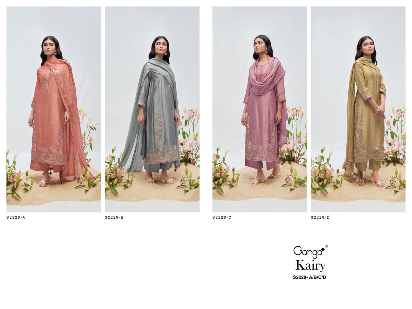 Kairy 2228 Ganga Russian Silk Plazzo Style Suits Exporter Gujarat