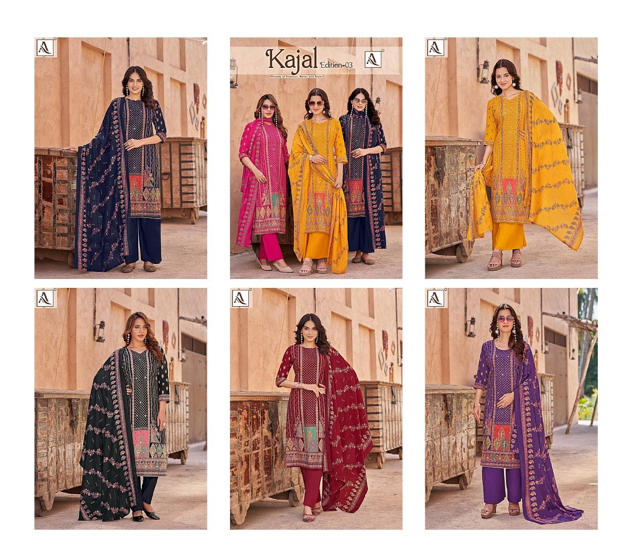 Kajal Edition 3 Alok Viscose Reyon Karachi Salwar Suits Wholesale Price