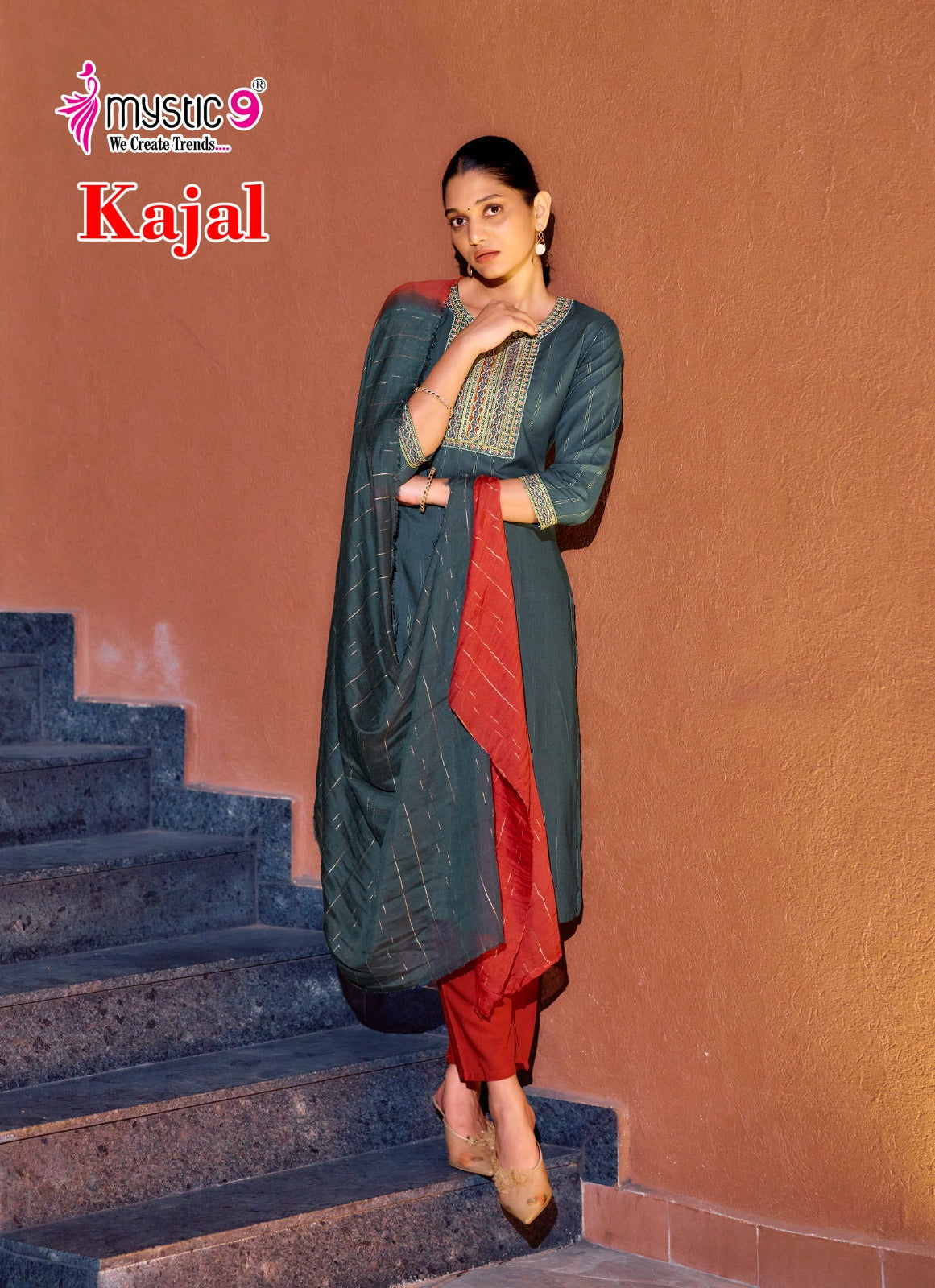 Kajal Vol 1 Mystic 9 Rayon Readymade Pant Style Suits Wholesaler Ahmedabad