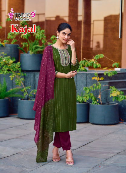 Kajal Vol 1 Mystic 9 Rayon Readymade Pant Style Suits Wholesaler Ahmedabad