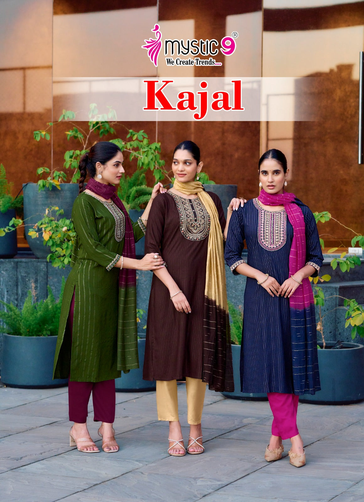 Kajal Vol 1 Mystic 9 Rayon Readymade Pant Style Suits Wholesaler Ahmedabad