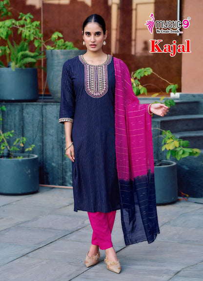 Kajal Vol 1 Mystic 9 Rayon Readymade Pant Style Suits Wholesaler Ahmedabad