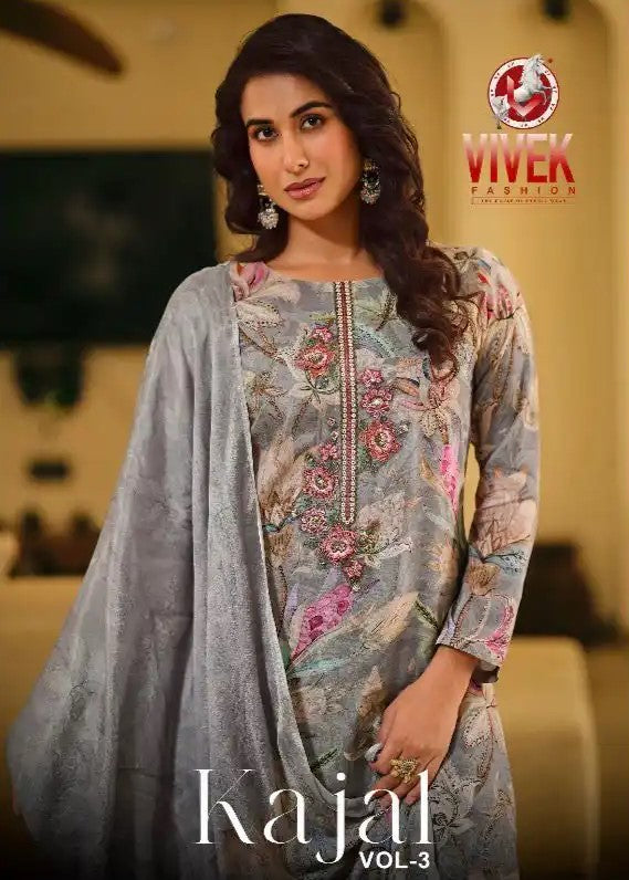 Kajal Vol 3 Vivek Muslin Pant Style Suits Supplier Ahmedabad