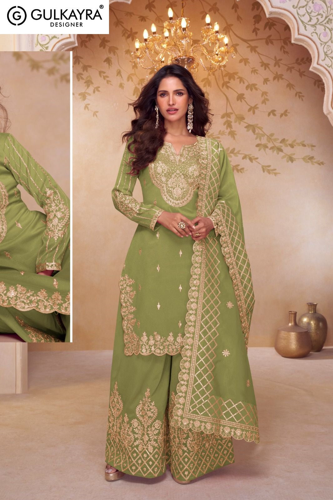 Kajri 7636 Series Gulkayra Designer Simar Silk Readymade Plazzo Style Suits Wholesale