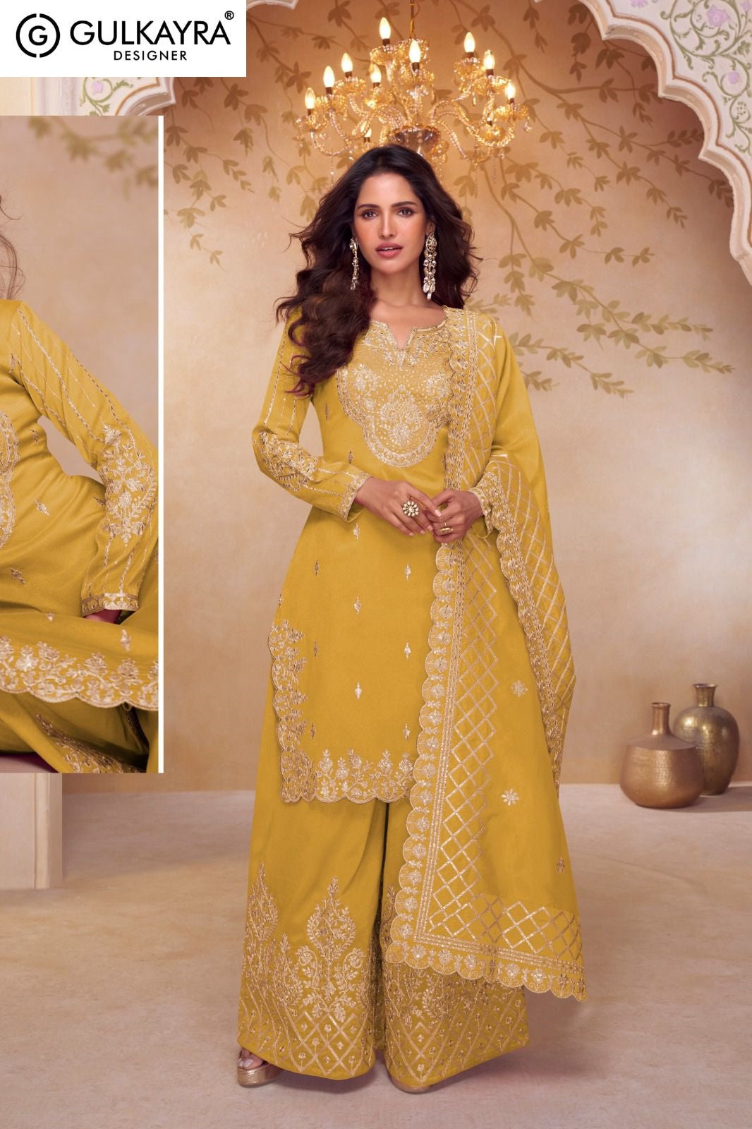 Kajri 7636 Series Gulkayra Designer Simar Silk Readymade Plazzo Style Suits Wholesale