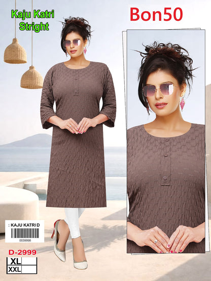 Kaju Katri Bon50 Viscose Rayon Straight Cut Kurtis Wholesale Rate