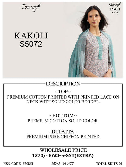 Kakoli S5072 Ganga Cotton Pant Style Suits Supplier Gujarat
