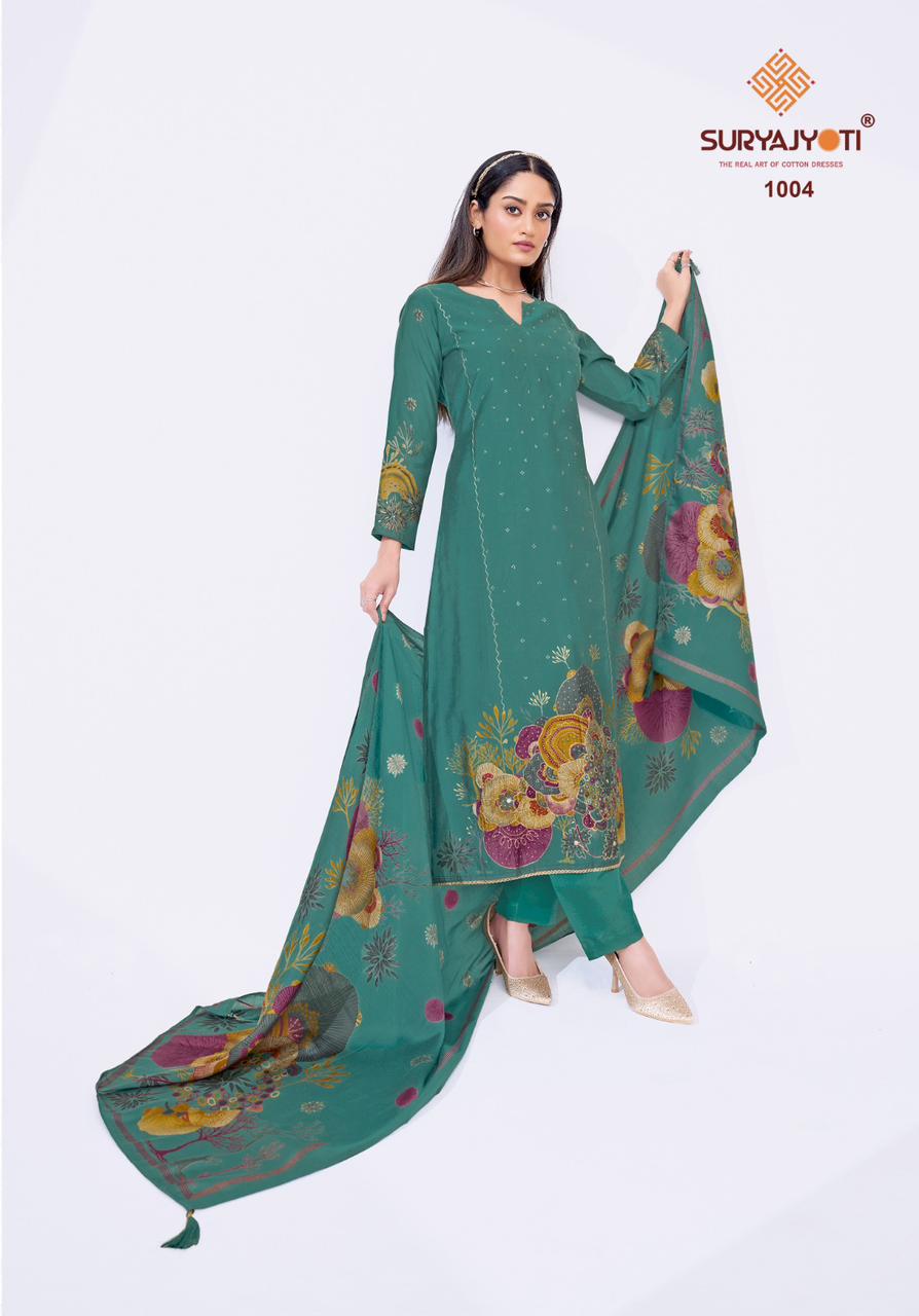 Kakoli Stitch Vol 1 Suryajyoti Modal Silk Readymade Pant Style Suits Wholesaler Ahmedabad