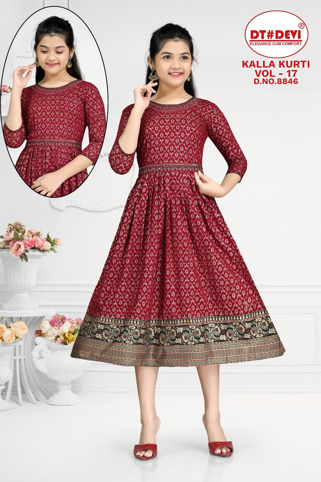Kalaa Vol 17 8846 Dt Devi Rayon Girls Anarkali Kurti Wholesale