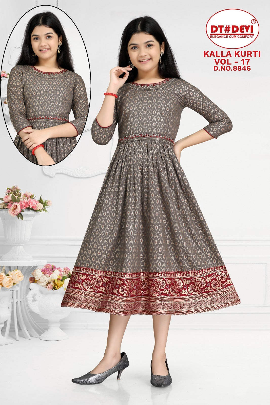 Kalaa Vol 17 8846 Dt Devi Rayon Girls Anarkali Kurti Wholesale