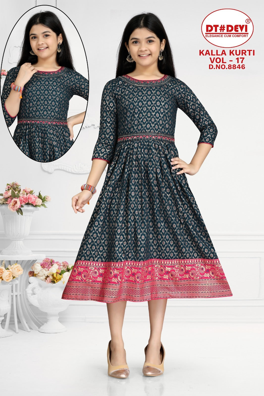 Kalaa Vol 17 8846 Dt Devi Rayon Girls Anarkali Kurti Wholesale