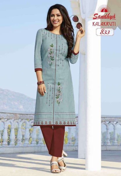 Kalakruti Vol 23 Sandhya Pure Cotton Straight Cut Kurtis Supplier Ahmedabad