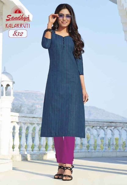 Kalakruti Vol 23 Sandhya Pure Cotton Straight Cut Kurtis Supplier Ahmedabad