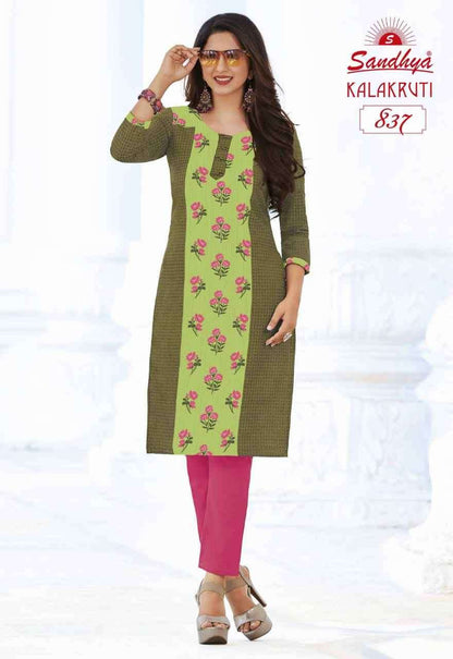 Kalakruti Vol 23 Sandhya Pure Cotton Straight Cut Kurtis Supplier Ahmedabad