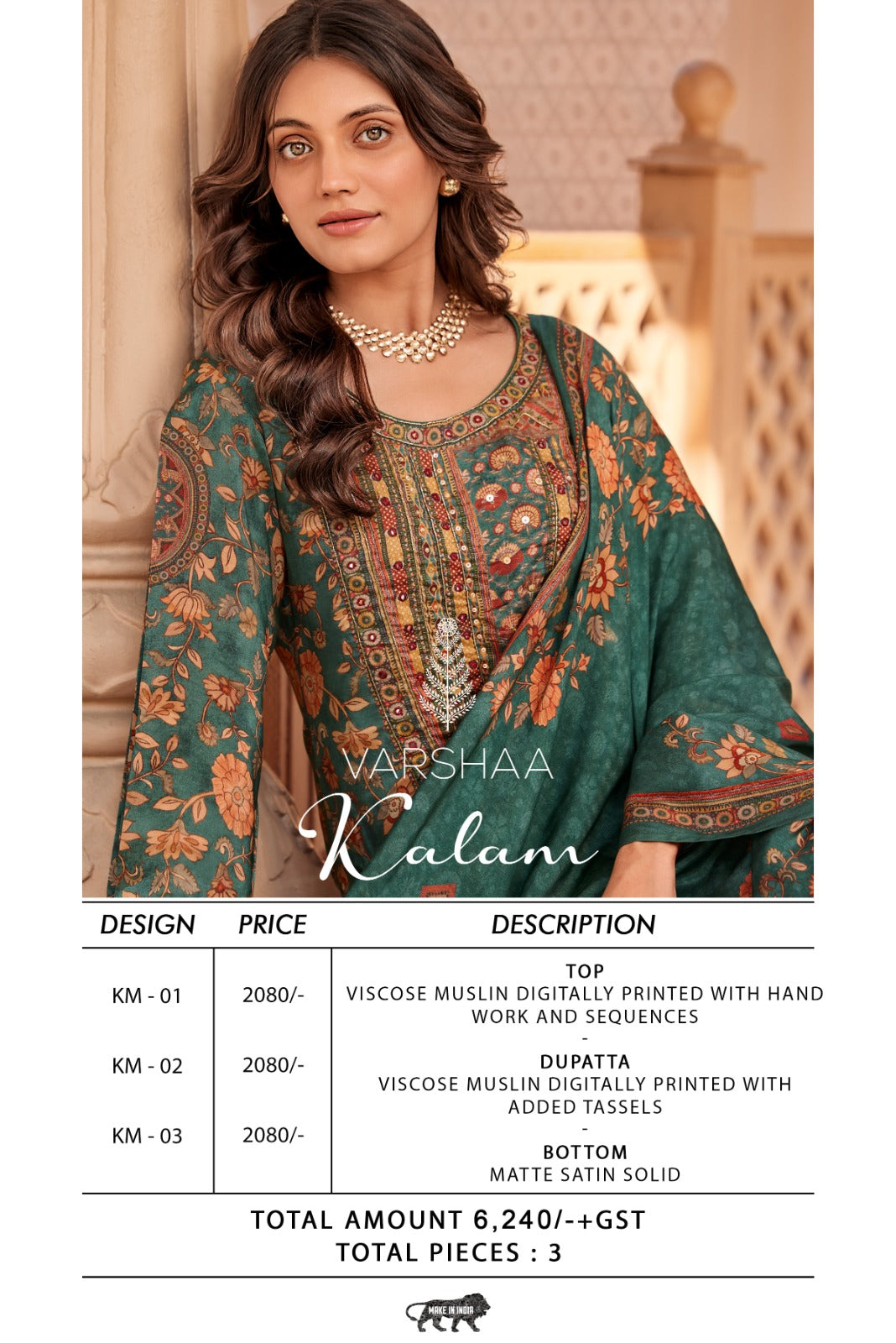 Kalam Varshaa Viscose Muslin Pant Style Suits Exporter Gujarat