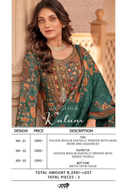 Kalam Varshaa Viscose Muslin Pant Style Suits Exporter Gujarat