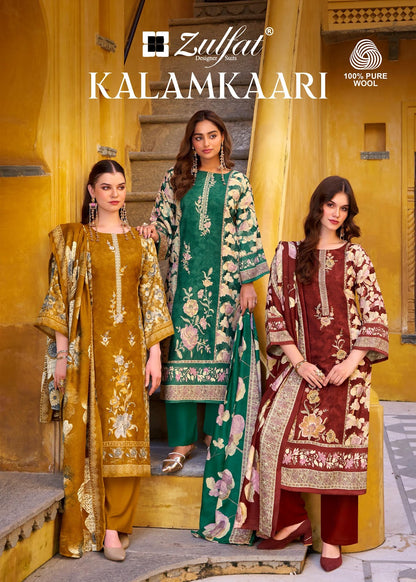 Kalamkaari Zulfat Designer Woolen Karachi Pashmina Salwar Suits Wholesaler Ahmedabad