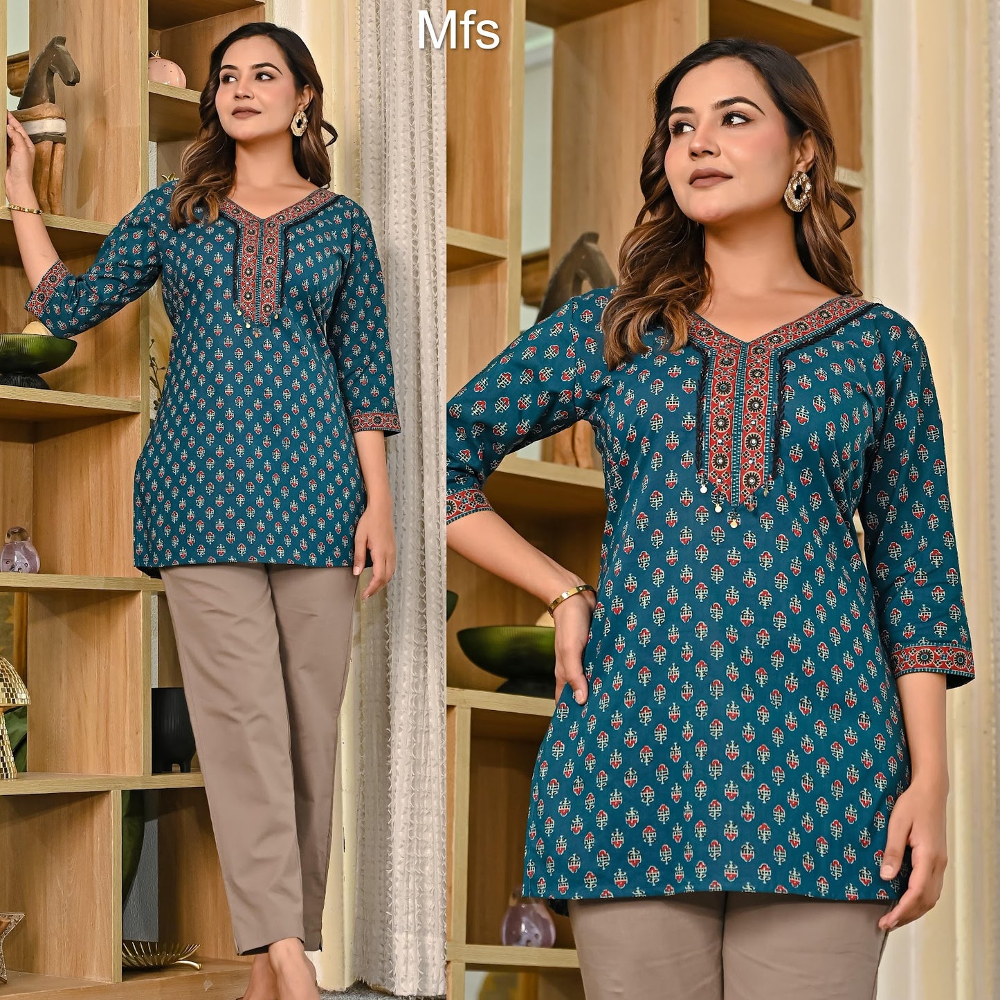 Kalamkari 0611 Mfs Cotton Short Kurtis Supplier Gujarat