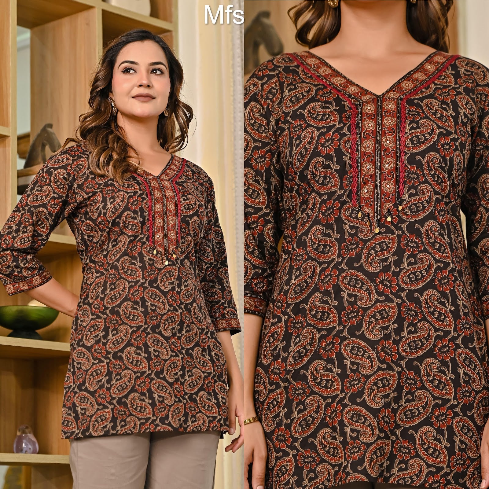 Kalamkari 0611 Mfs Cotton Short Kurtis Supplier Gujarat