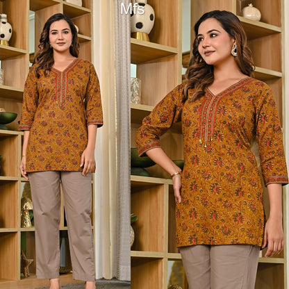 Kalamkari 0611 Mfs Cotton Short Kurtis Supplier Gujarat