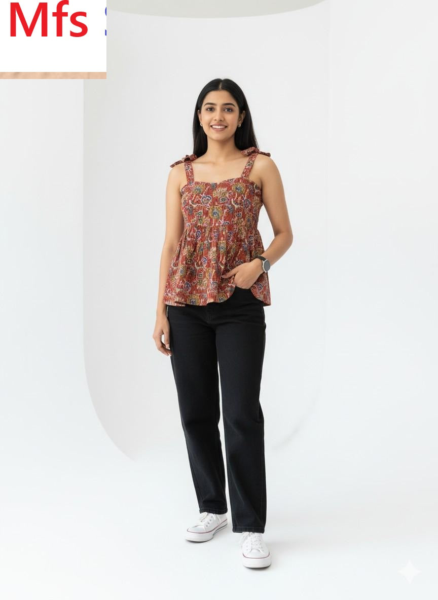 Kalamkari Block Print Mfs Cotton Stylish Short Tops Manufacturer