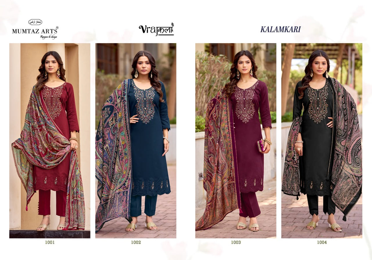 Kalamkari Vrajkala Mumtaz Arts Jam Satin Pant Style Suits Wholesale Price