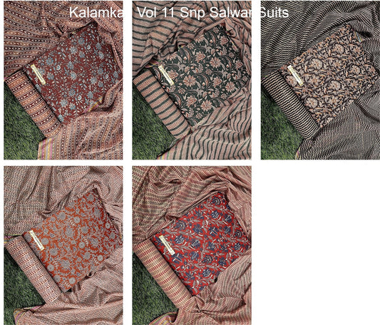 Kalamkari Vol 11 Snp Cotton Satin Salwar Suits Wholesale Rate