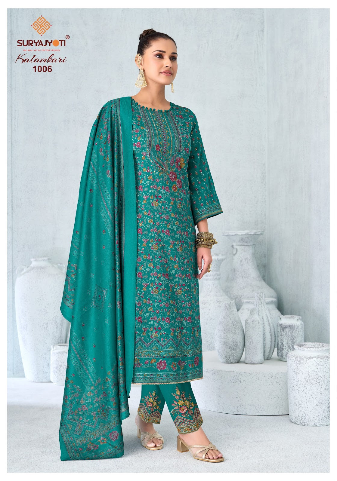 Kalamkari Vol 1 Bottom Work Suryajyoti Jaam Satin Pant Style Suits Wholesale Price