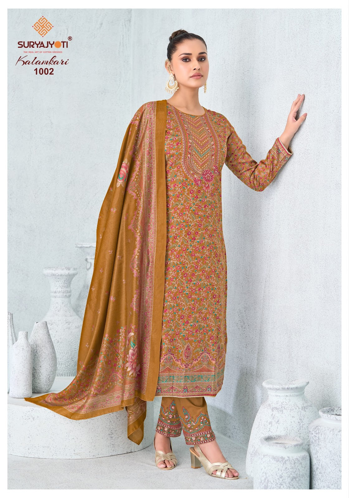 Kalamkari Vol 1 Bottom Work Suryajyoti Jaam Satin Pant Style Suits Wholesale Price