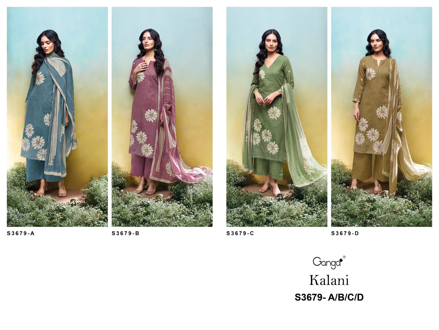 Kalani 3679 Ganga Premium Cotton Plazzo Style Suits Manufacturer India