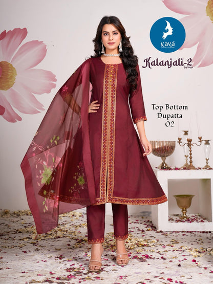 Kalanjali 2 Kaya Roman Silk Readymade Pant Style Suits Exporter