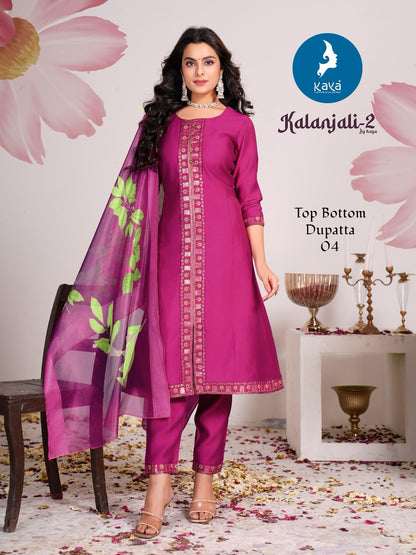 Kalanjali 2 Kaya Roman Silk Readymade Pant Style Suits Exporter