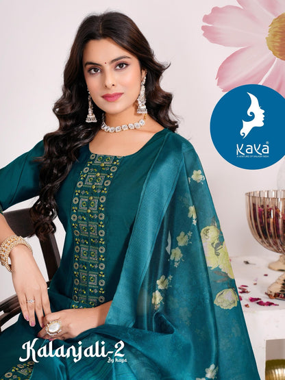 Kalanjali 2 Kaya Roman Silk Readymade Pant Style Suits Exporter